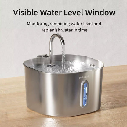 Jinshwaypets Automatic Cat Water Fountain Stainless Steel Pet Drinking Dispenser Silent Circulating Hydration Bowl Feeder 2.2L