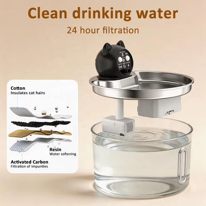 Smart Sensor Wireless Pet Water Fountain 2.2L 304 Stainless Steel Automatic Cat Dog Water Dispenser with Timer Mode OEM