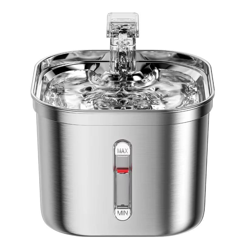 Stainless Steel Pet Water Fountain, Automatic Cat Water Dispenser with Running Stream