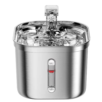 Stainless Steel Pet Water Fountain, Automatic Cat Water Dispenser with Running Stream