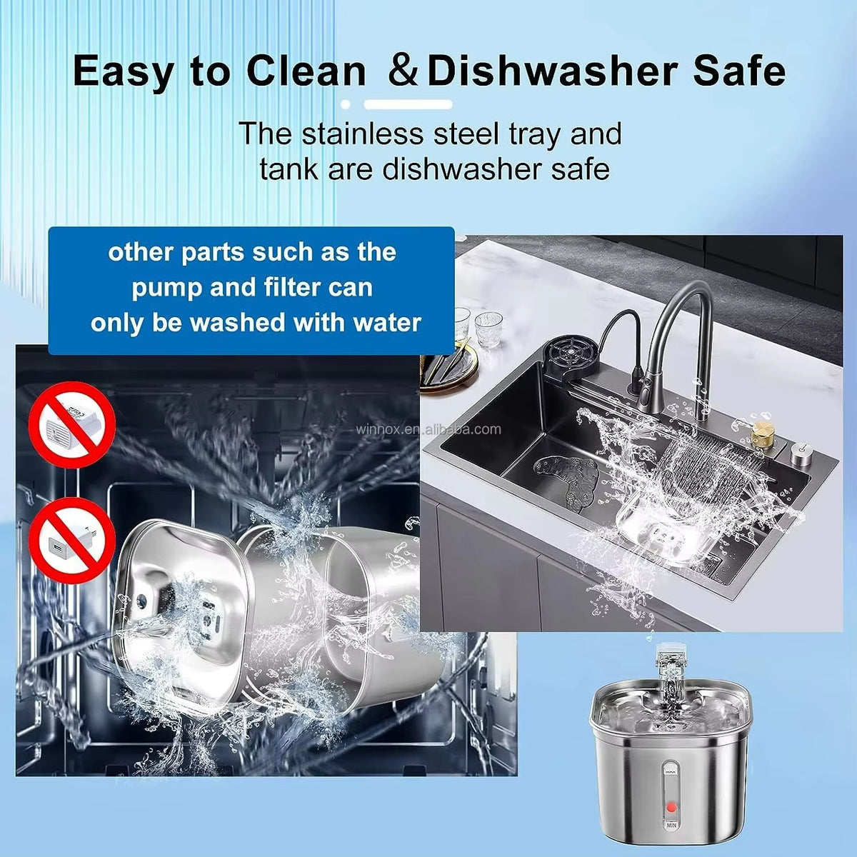 Stainless Steel Pet Water Fountain, Automatic Cat Water Dispenser with Running Stream