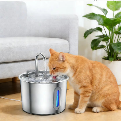 2.2L 304 Stainless Steel Battery Powered Modern Pet Water Fountain Automatic Flowing Drinking Dispenser for Cats Dogs Home Use