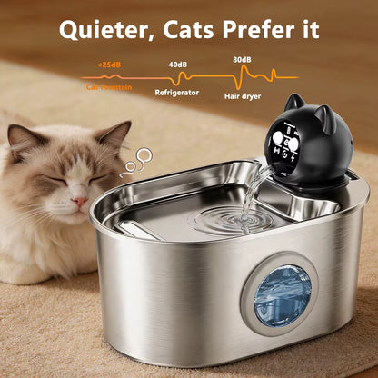 Smart Sensor Wireless Pet Water Fountain 2.2L 304 Stainless Steel Automatic Cat Dog Water Dispenser with Timer Mode OEM