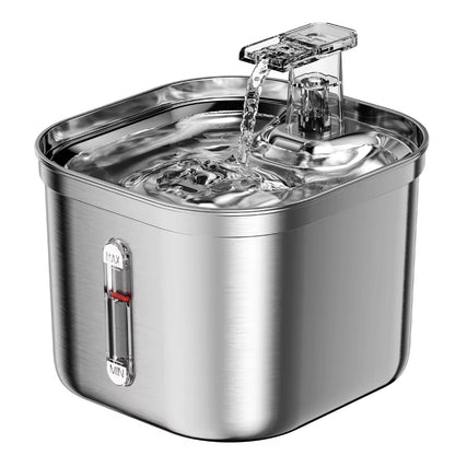 Stainless Steel Pet Water Fountain, Automatic Cat Water Dispenser with Running Stream