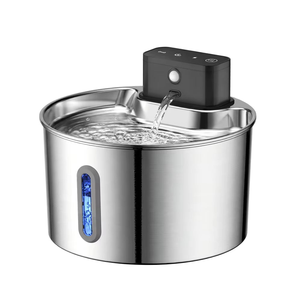 Smart Sensor Wireless Pet Water Fountain 2.2L 304 Stainless Steel Automatic Cat Dog Water Dispenser with Timer Mode OEM