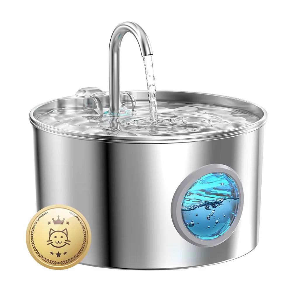 Jinshwaypets Automatic Cat Water Fountain Stainless Steel Pet Drinking Dispenser Silent Circulating Hydration Bowl Feeder 2.2L