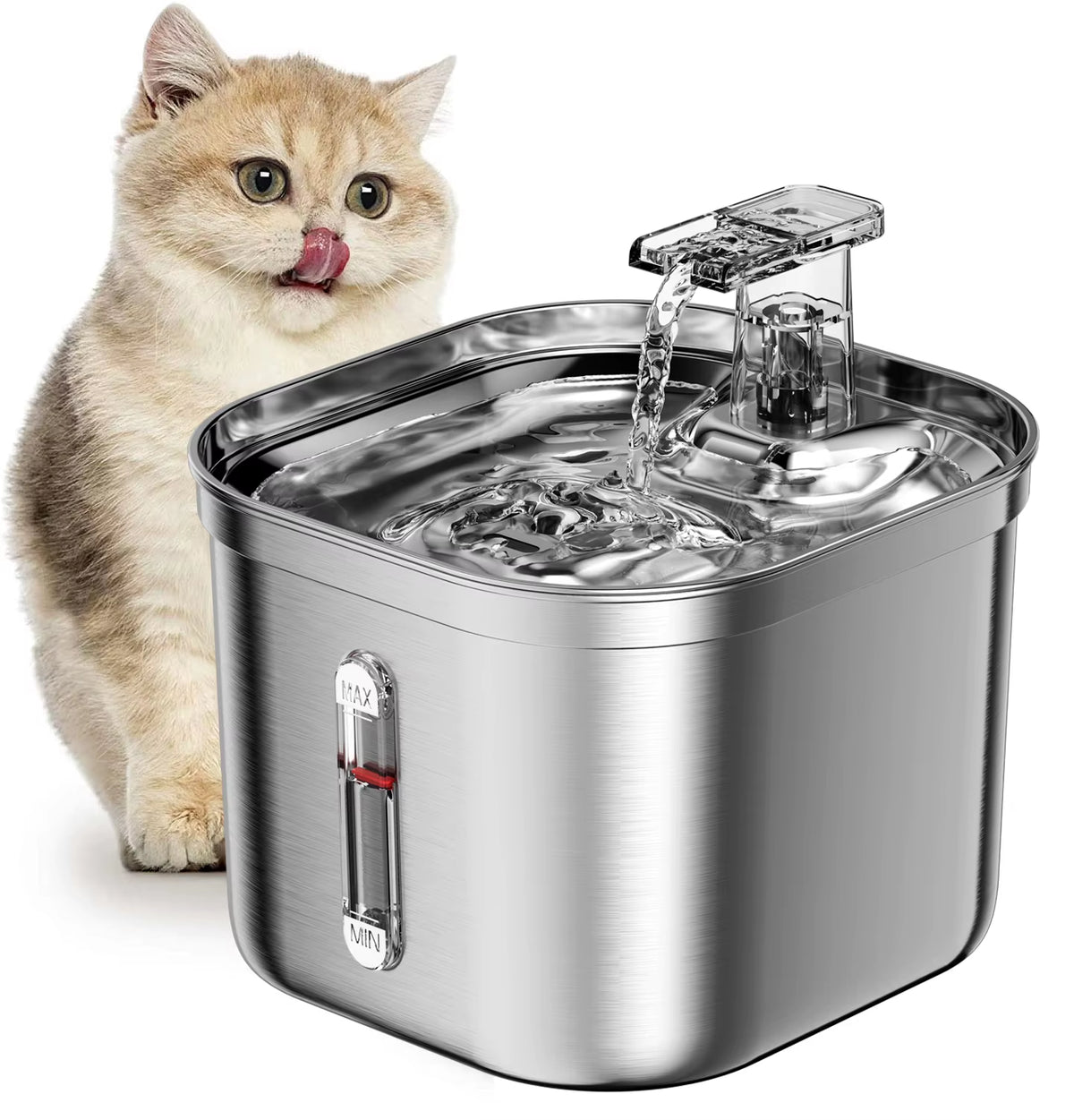 Stainless Steel Pet Water Fountain, Automatic Cat Water Dispenser with Running Stream
