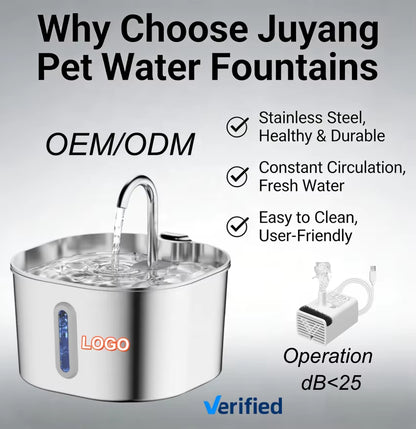 Customized 2.2L Stainless Steel Pet Water Fountain Factory Wholesale Super Silent Automatic Dog Cat Water Dispenser