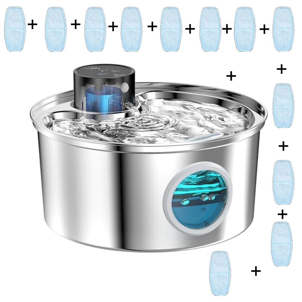 Stainless Steel Wireless Cat Water Fountain Charging Automatic Pet Drinking Motion Sensor Dog Water Dispenser Accessories Filter