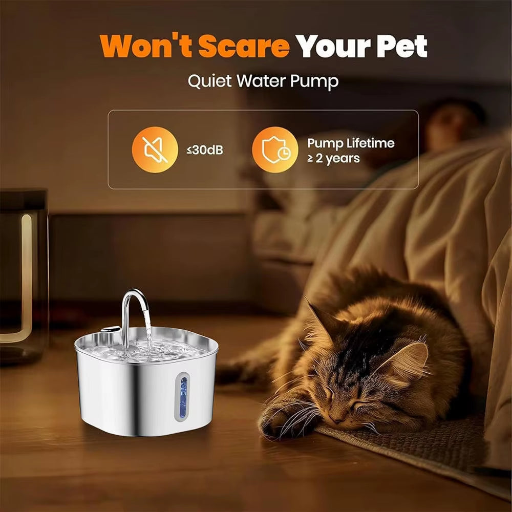 Smart Stainless Steel Pet Water Dispenser Mute Automatic Circulation Feeder for Dogs and Cats Solid Pattern Drinking Artifact