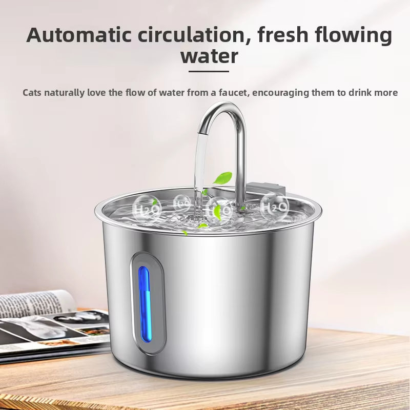 Pet Waterproof Outdoor & Travel Use 2.2L Stainless Steel Automatic Water Fountain for Cats and Dogs