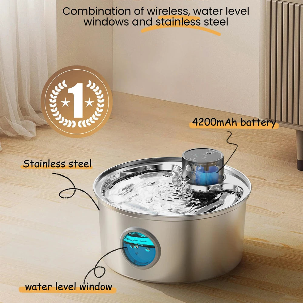 Stainless Steel Wireless Cat Water Fountain Charging Automatic Pet Drinking Motion Sensor Dog Water Dispenser Accessories Filter