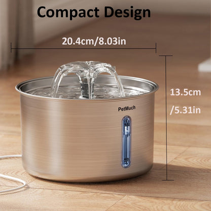 Stainless Steel Cat Fountain, 102 Oz/3L Automatic Pet Fountain for Cats and Small Dogs, Ultra-Quiet Pump with White LED Light, Water Level Window