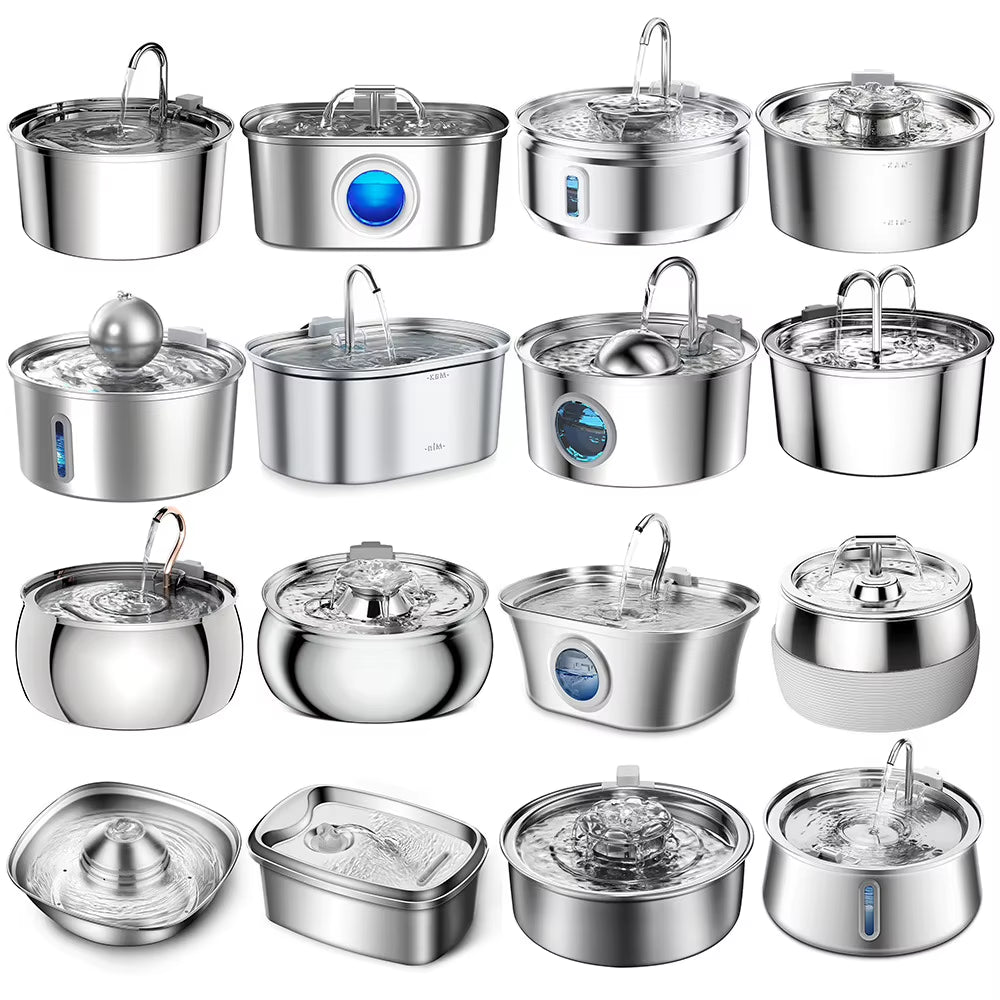 Hyra 304 Stainless Steel Automatic Pet Drinking Fountain 2L Cat Dog Water Feeder Live Water Filter with Faucet