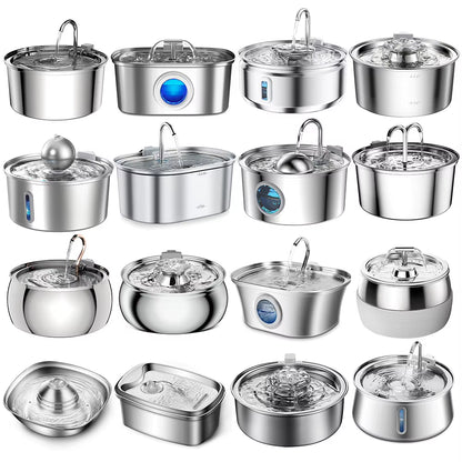 Hyra 304 Stainless Steel Automatic Pet Drinking Fountain 2L Cat Dog Water Feeder Live Water Filter with Faucet