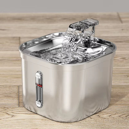 Stainless Steel Pet Water Fountain, Automatic Cat Water Dispenser with Running Stream
