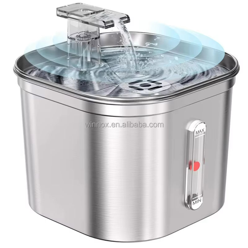Stainless Steel Pet Water Fountain, Automatic Cat Water Dispenser with Running Stream