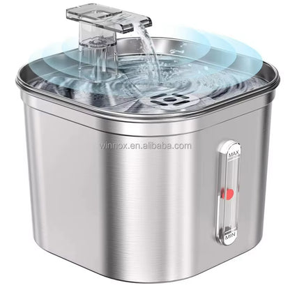 Stainless Steel Pet Water Fountain, Automatic Cat Water Dispenser with Running Stream