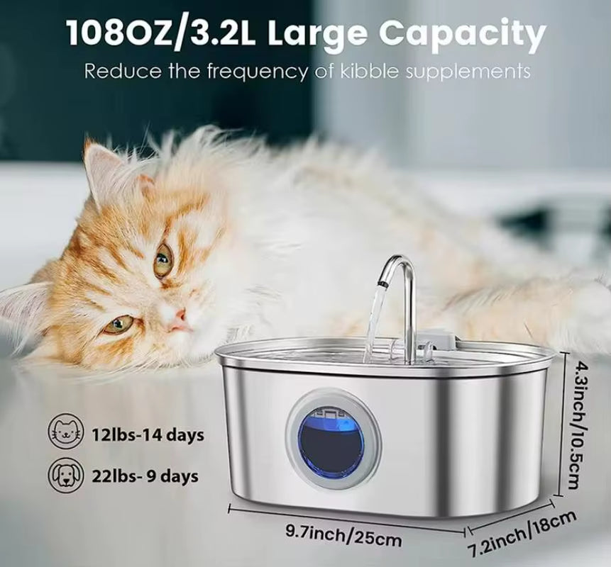 108Oz Automatic Stainless Steel Eco-Friendly Stylish Solid Pet Fountain Dog & Cat Water Dispenser