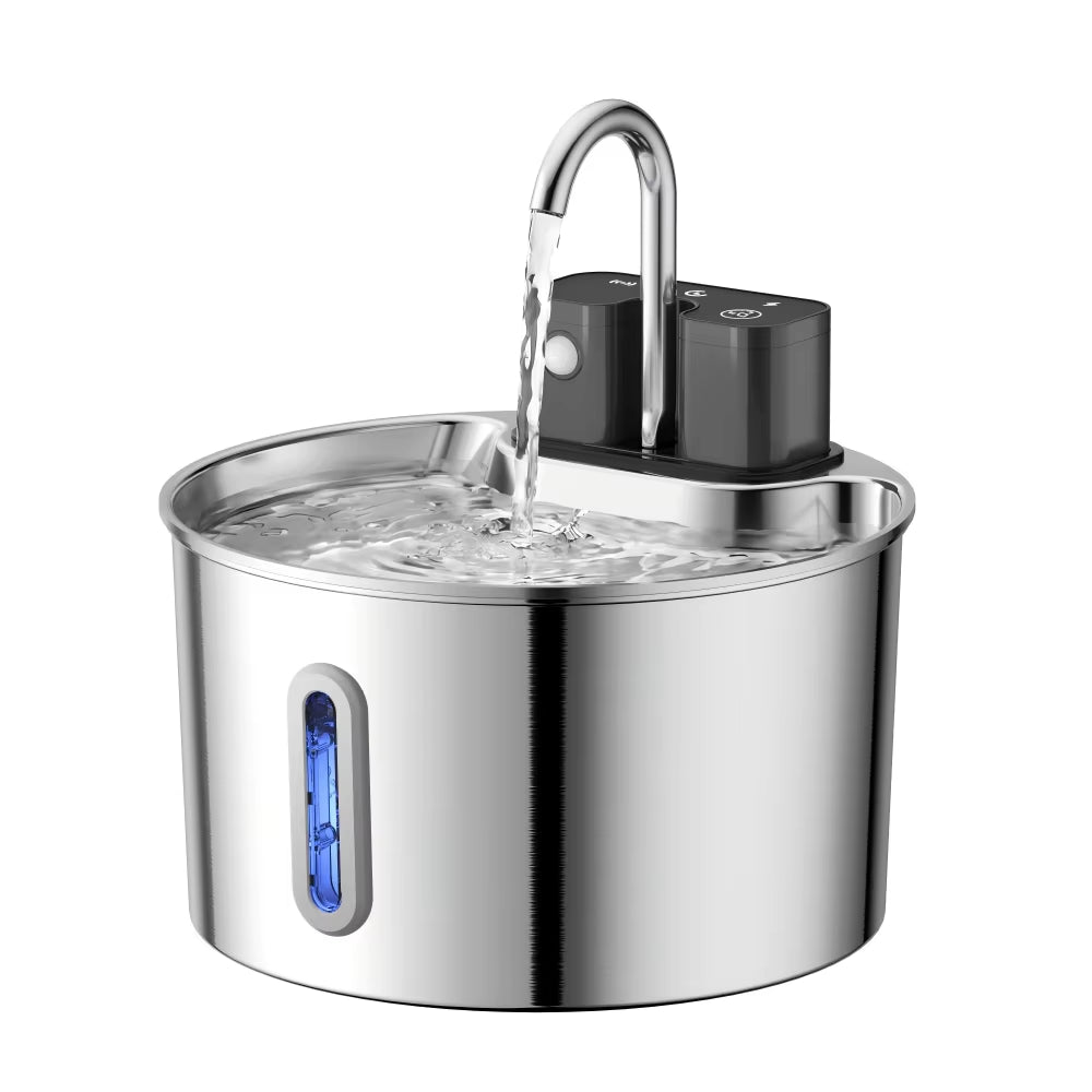 Smart Sensor Wireless Pet Water Fountain 2.2L 304 Stainless Steel Automatic Cat Dog Water Dispenser with Timer Mode OEM