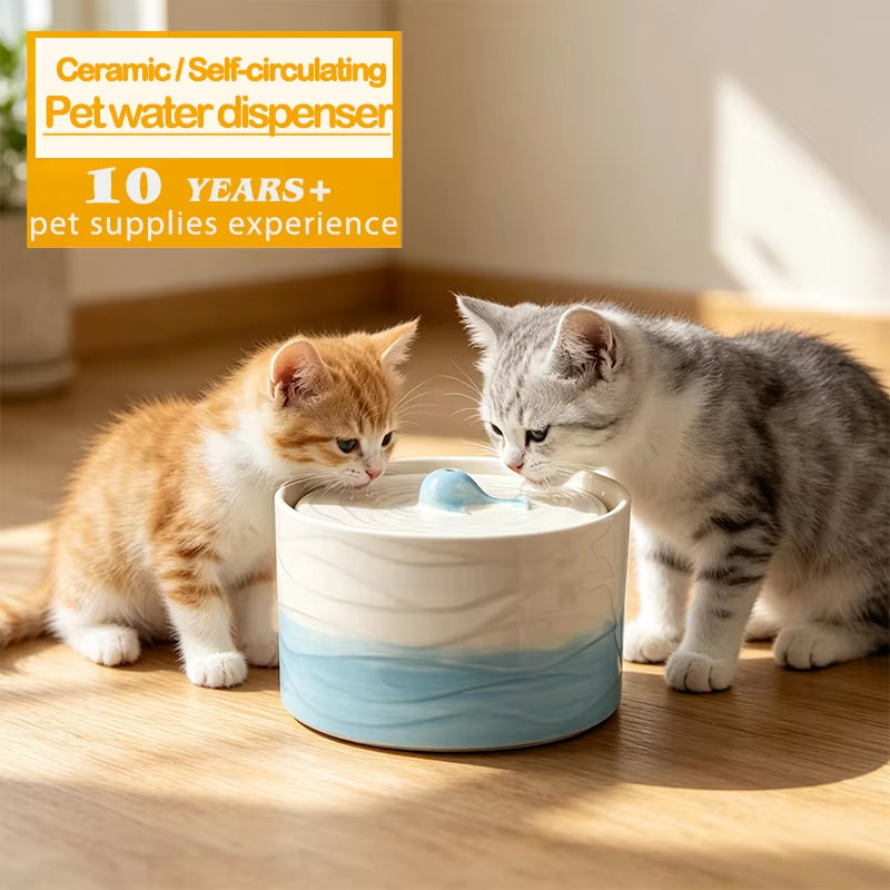 Professional Ceramic Cat Dog Water Fountain Aesthetic Automatic Self-Circulating Water Dispenser Ultra Quiet Pump Solid
