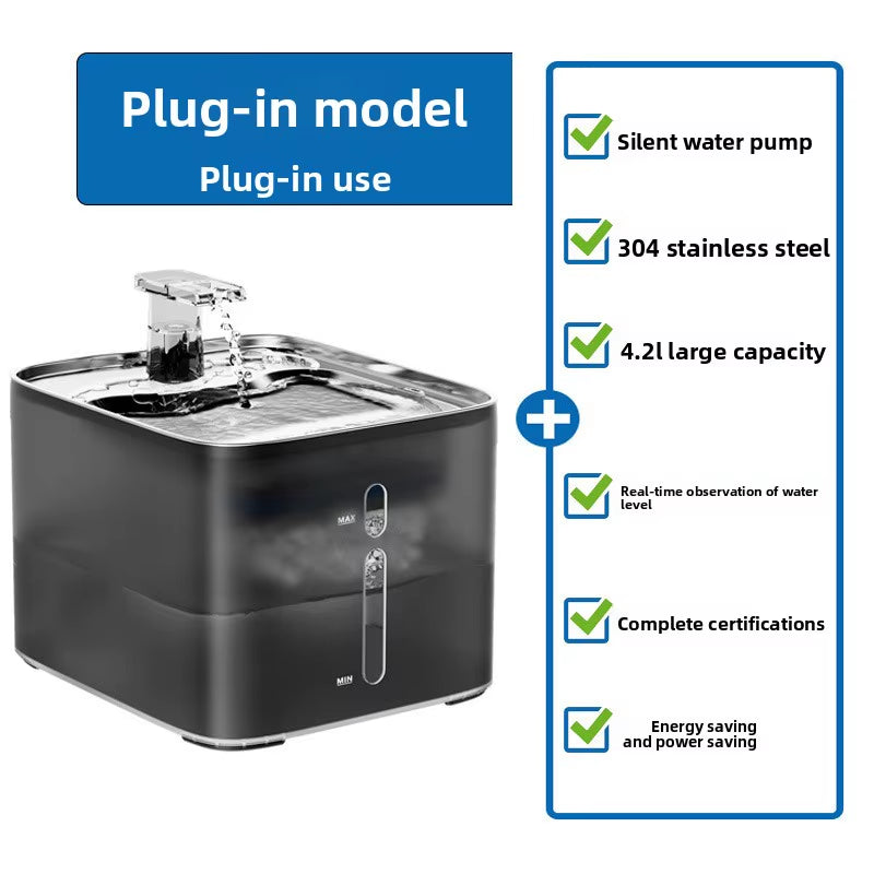 Automatic Stainless Steel Cat Fountain Pet Water Dispenser with Charging Automatic Circulation Smart Puppy Feed Water Fountain