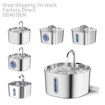 Smart Stainless Steel Pet Water Dispenser Mute Automatic Circulation Feeder for Dogs and Cats Solid Pattern Drinking Artifact
