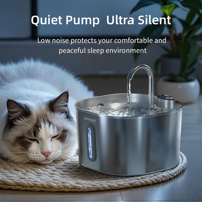 Jinshwaypets Automatic Cat Water Fountain Stainless Steel Pet Drinking Dispenser Silent Circulating Hydration Bowl Feeder 2.2L