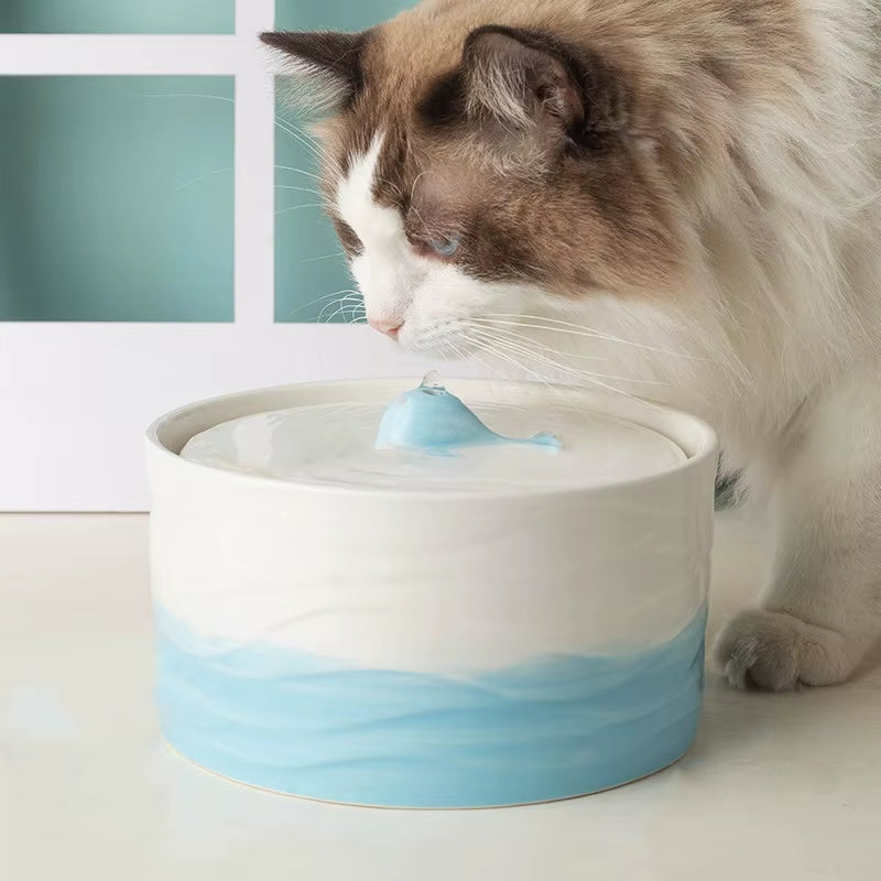 Professional Ceramic Cat Dog Water Fountain Aesthetic Automatic Self-Circulating Water Dispenser Ultra Quiet Pump Solid