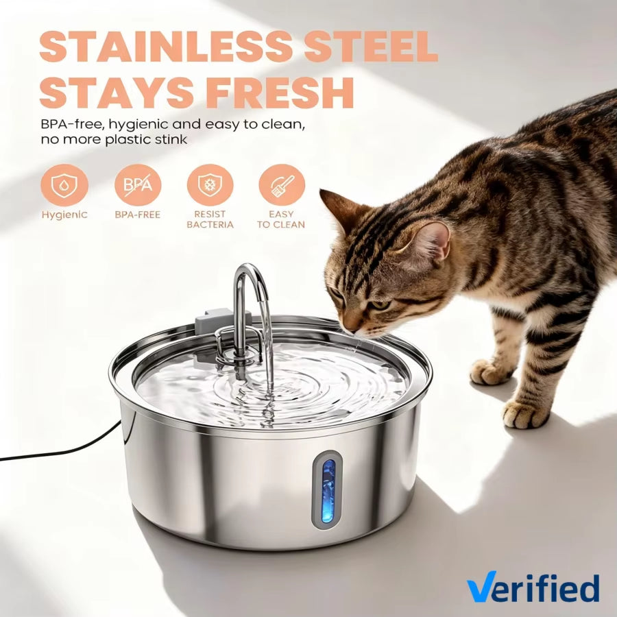 Custom Automatic Cat Dog Water Fountain 3.2L Stainless Steel Pet Water Dispensers Quiet USB Powered Cat Drinking Fountain