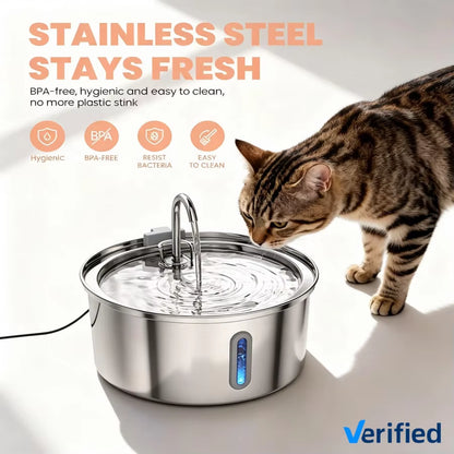 Custom Automatic Cat Dog Water Fountain 3.2L Stainless Steel Pet Water Dispensers Quiet USB Powered Cat Drinking Fountain