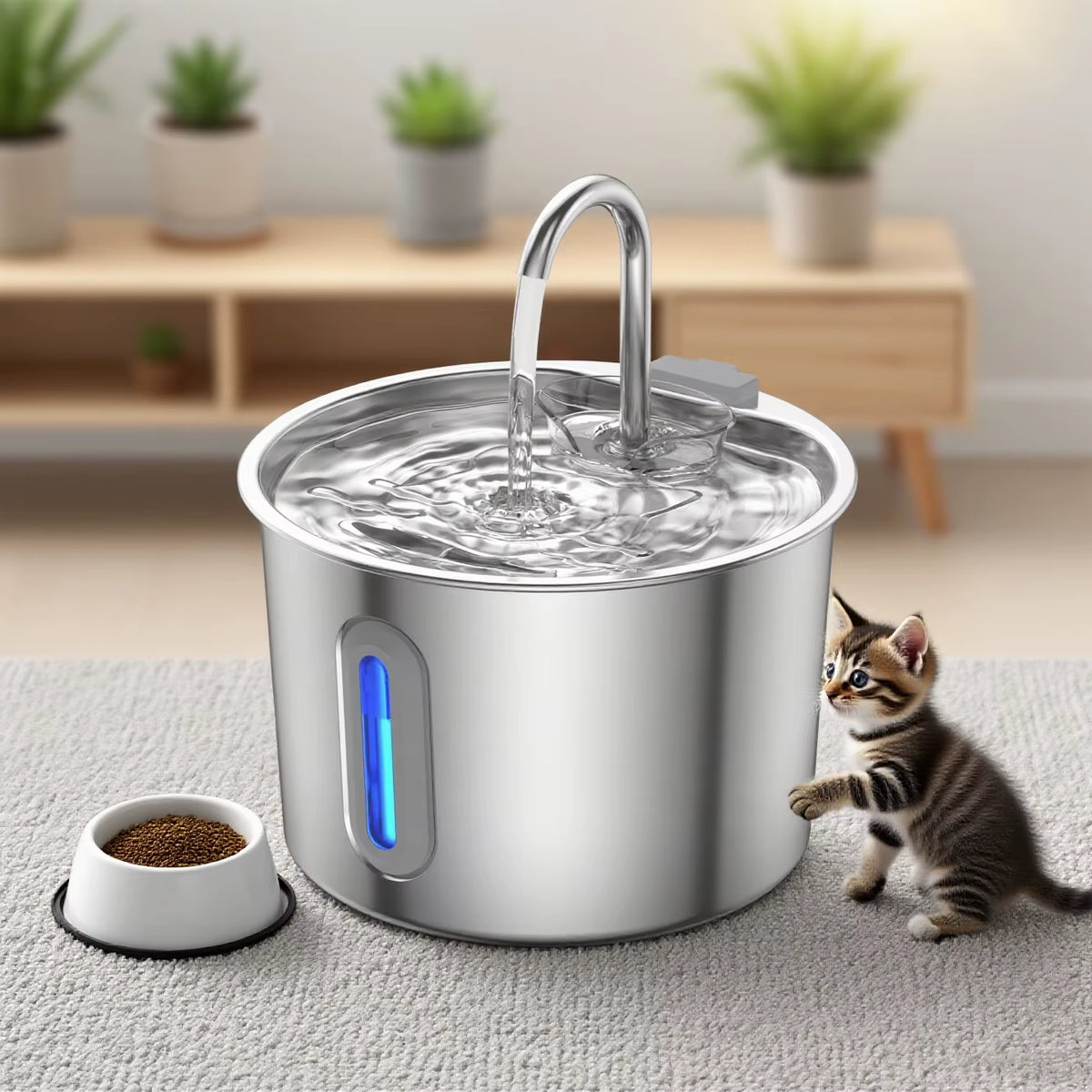 Smart Stainless Steel Pet Water Dispenser Mute Automatic Circulation Feeder for Dogs and Cats Solid Pattern Drinking Artifact