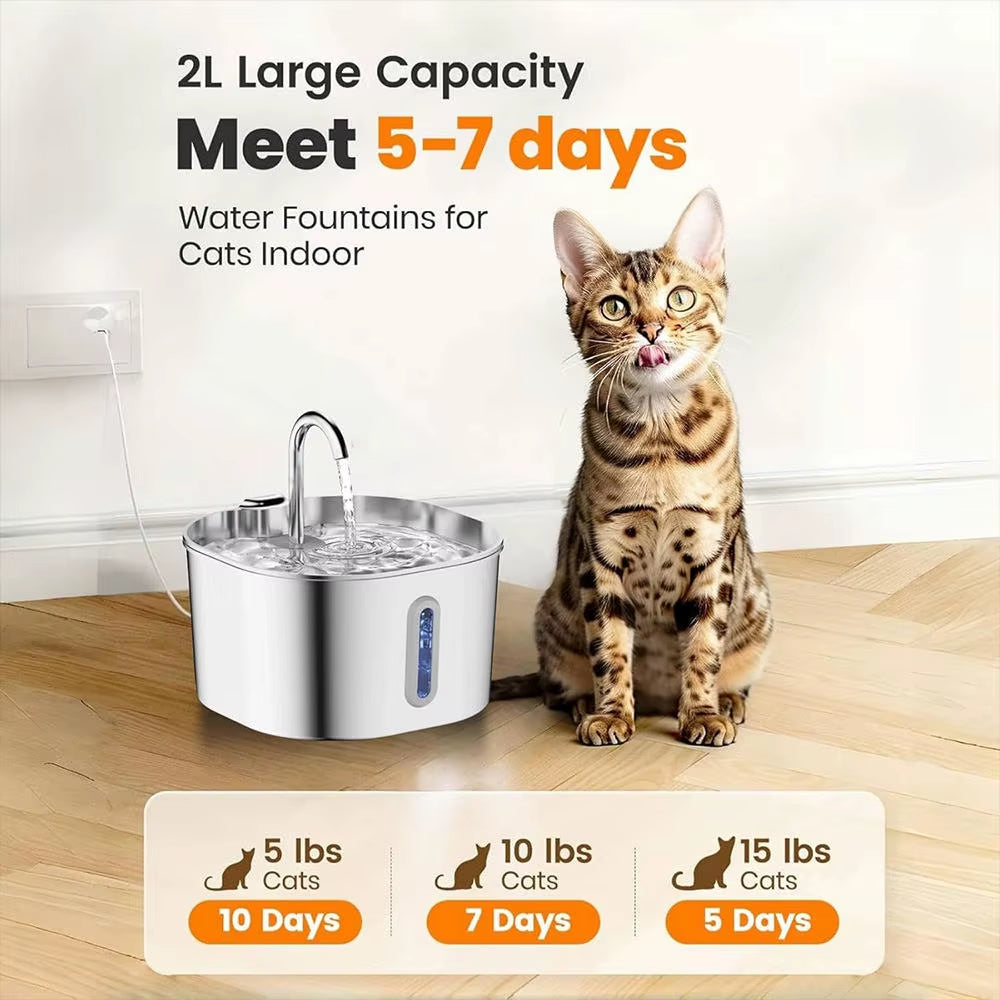 Smart Stainless Steel Pet Water Dispenser Mute Automatic Circulation Feeder for Dogs and Cats Solid Pattern Drinking Artifact