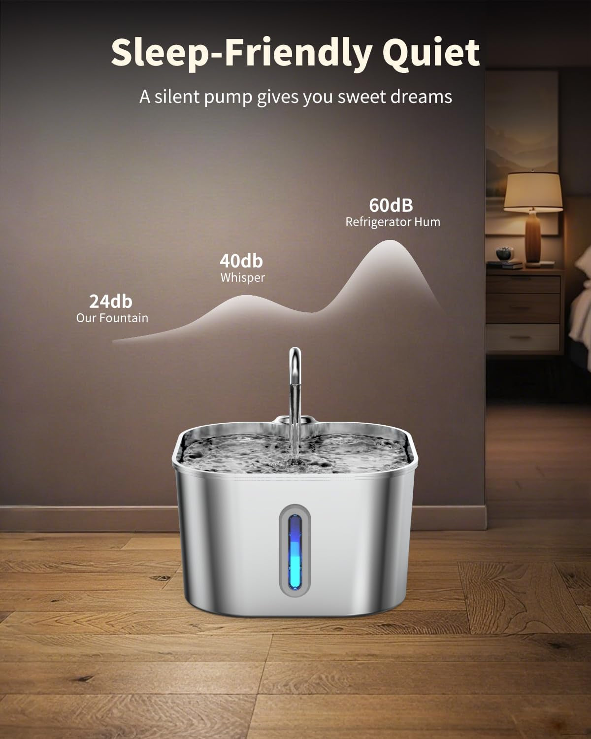 Cat Water Fountain Stainless Steel, 74Oz/2.2L Pet Fountain | Quiet Pump, Easy to Clean, Cat Drinking Fountain for Indoor Cats and Small Dogs