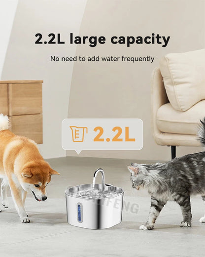 2.2L Stainless Steel Cat Drinking Fountain AC Powered, No Battery Needed, Quiet Pet Water Dispenser with Strip Window