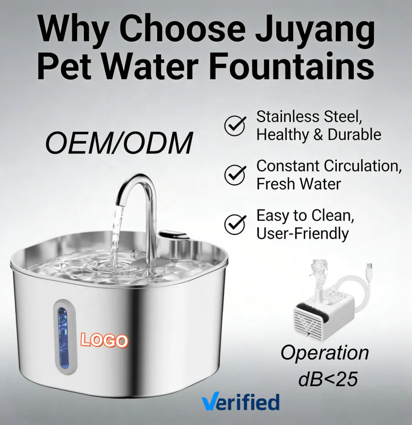 Factory Wholesale 2.2L Ultra Quiet Stainless Steel Cat Water Fountain Custom Automatic Pet Water Dispenser for Cats Dogs