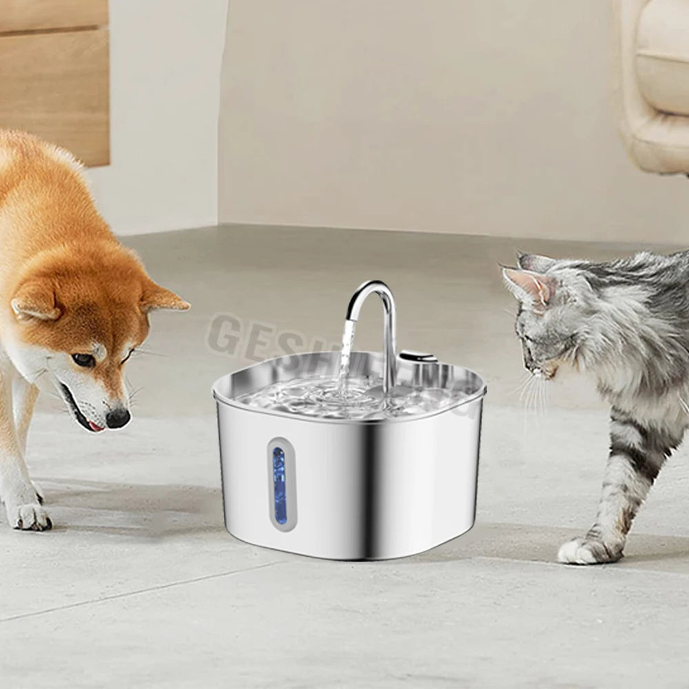 2.2L Stainless Steel Cat Drinking Fountain AC Powered, No Battery Needed, Quiet Pet Water Dispenser with Strip Window