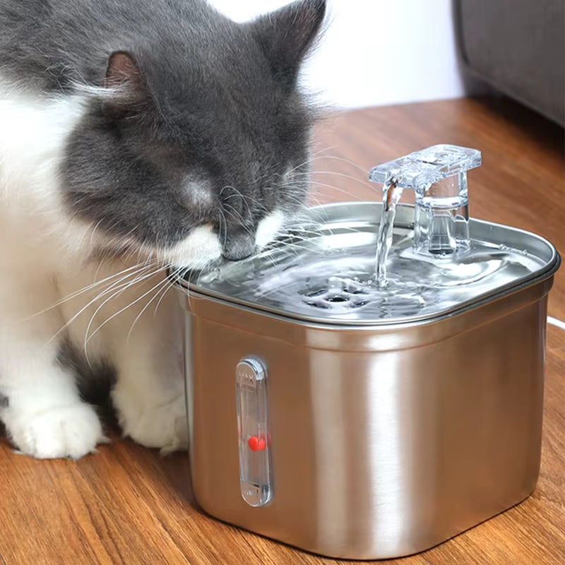 Stainless Steel Pet Water Fountain, Automatic Cat Water Dispenser with Running Stream