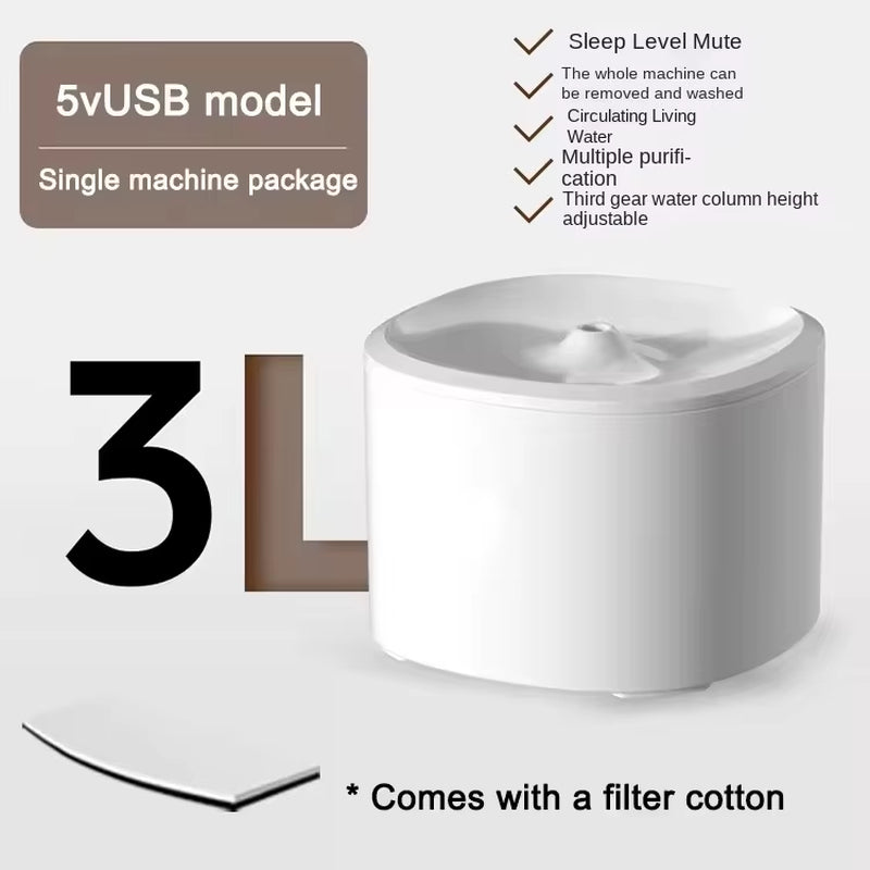 New 3L Eco-Friendly Plastic Large-Capacity Intelligent Pet Water Dispenser Automatic Circulation Filter Anti-Black for Cats Dogs