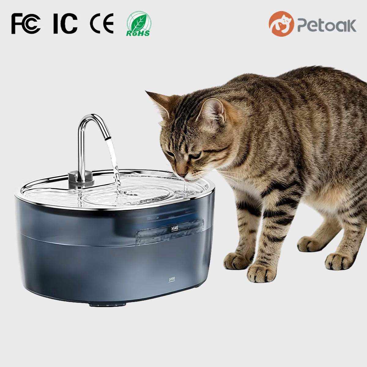 3.2L Portable Pet Water Fountain, Rechargeable Stainless Steel Automatic, Ultra Quiet Cat Dog Water Dispenser, in Stock
