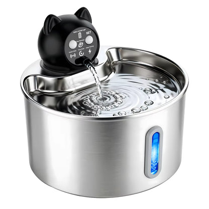 Smart Sensor Wireless Pet Water Fountain 2.2L 304 Stainless Steel Automatic Cat Dog Water Dispenser with Timer Mode OEM