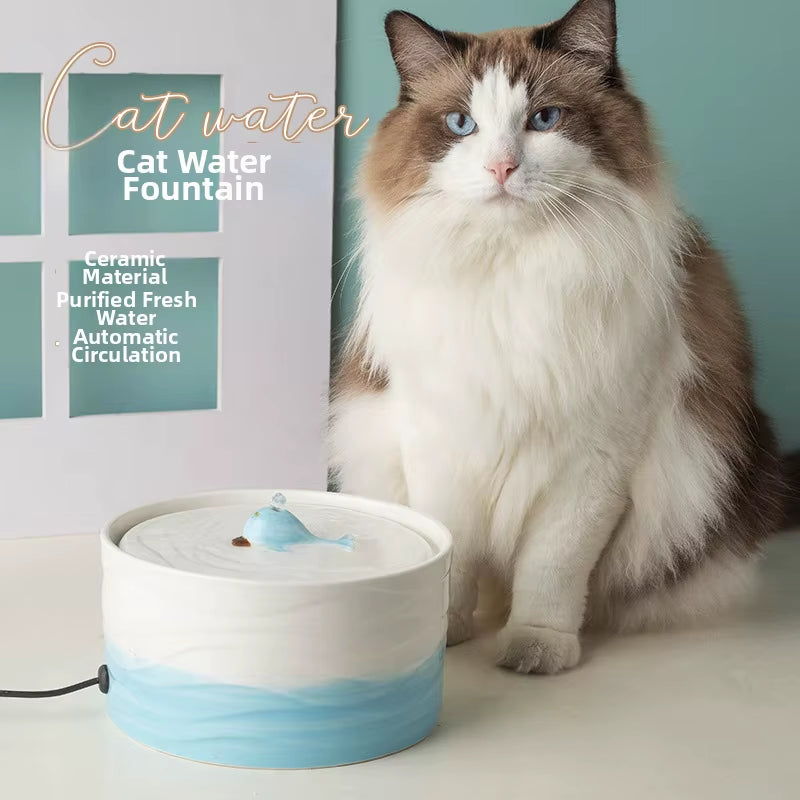 Professional Ceramic Cat Dog Water Fountain Aesthetic Automatic Self-Circulating Water Dispenser Ultra Quiet Pump Solid