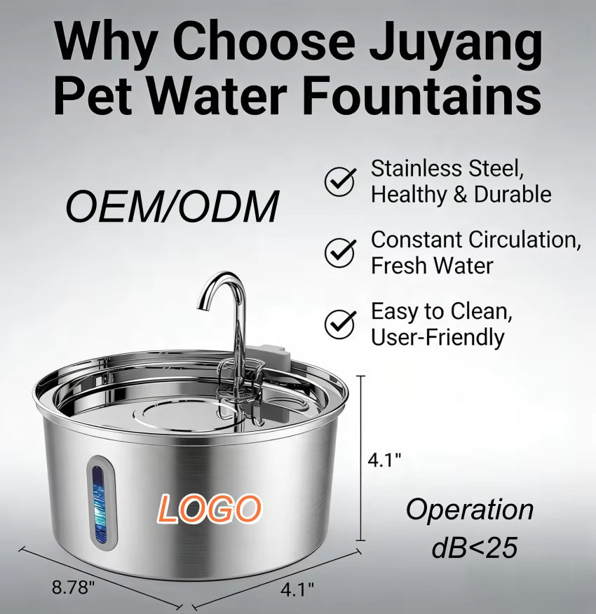 Custom Automatic Cat Dog Water Fountain 3.2L Stainless Steel Pet Water Dispensers Quiet USB Powered Cat Drinking Fountain
