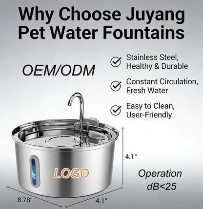 Custom Automatic Cat Dog Water Fountain 3.2L Stainless Steel Pet Water Dispensers Quiet USB Powered Cat Drinking Fountain