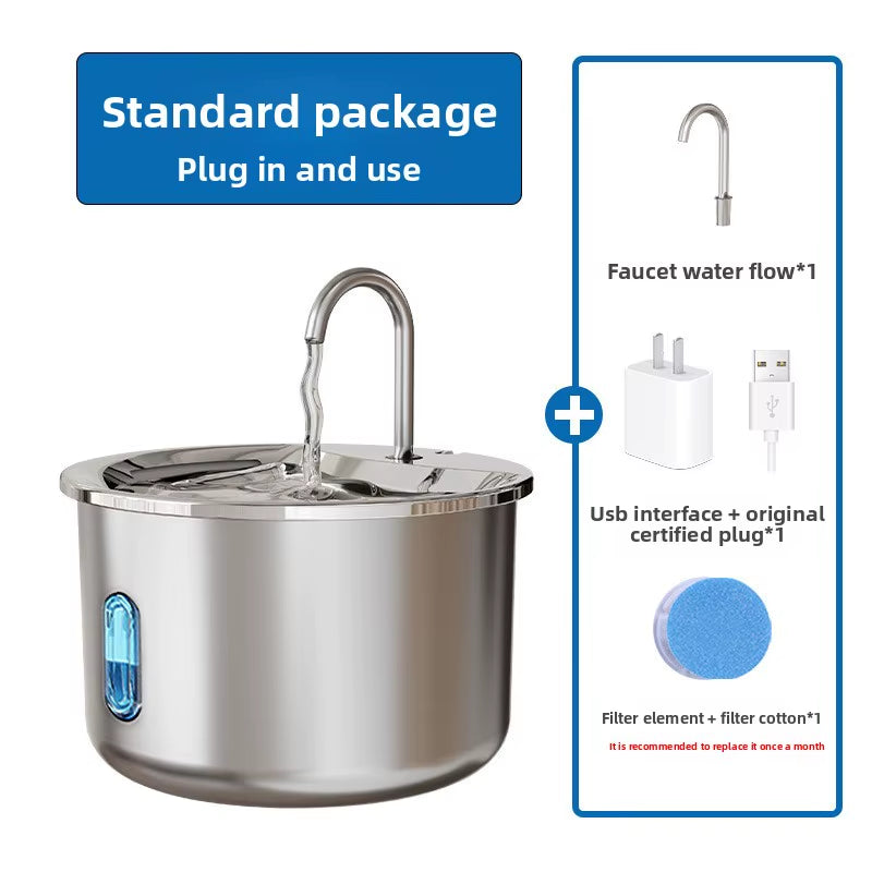 Cross-Border Hot Sale 2L Stainless Steel Cat & Dog Water Dispenser Smart Automatic Circulation Filter Detachable