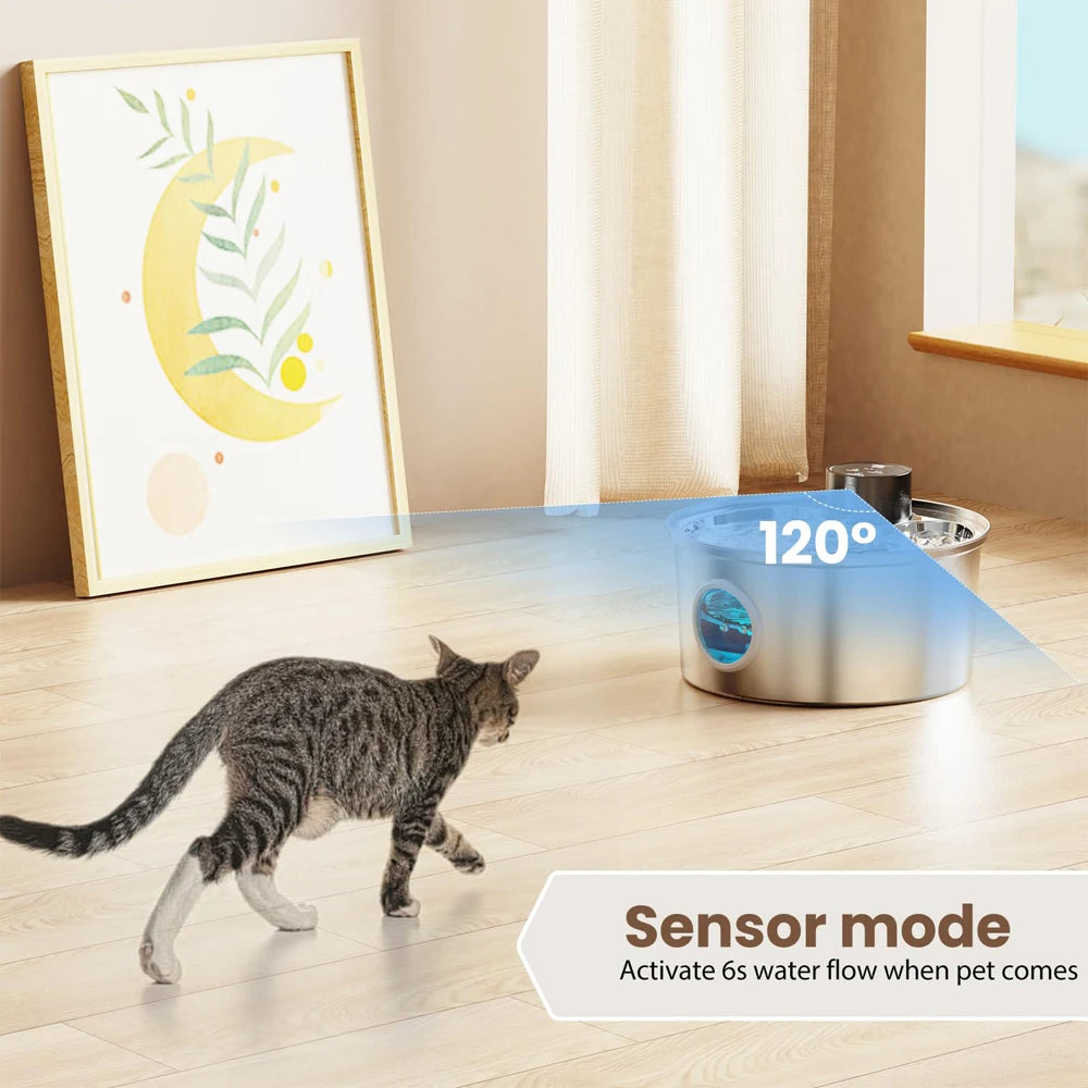 Stainless Steel Wireless Cat Water Fountain Charging Automatic Pet Drinking Motion Sensor Dog Water Dispenser Accessories Filter
