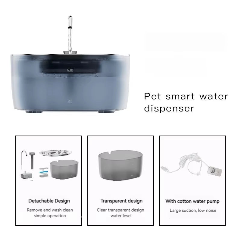 3.2L Portable Pet Water Fountain, Rechargeable Stainless Steel Automatic, Ultra Quiet Cat Dog Water Dispenser, in Stock