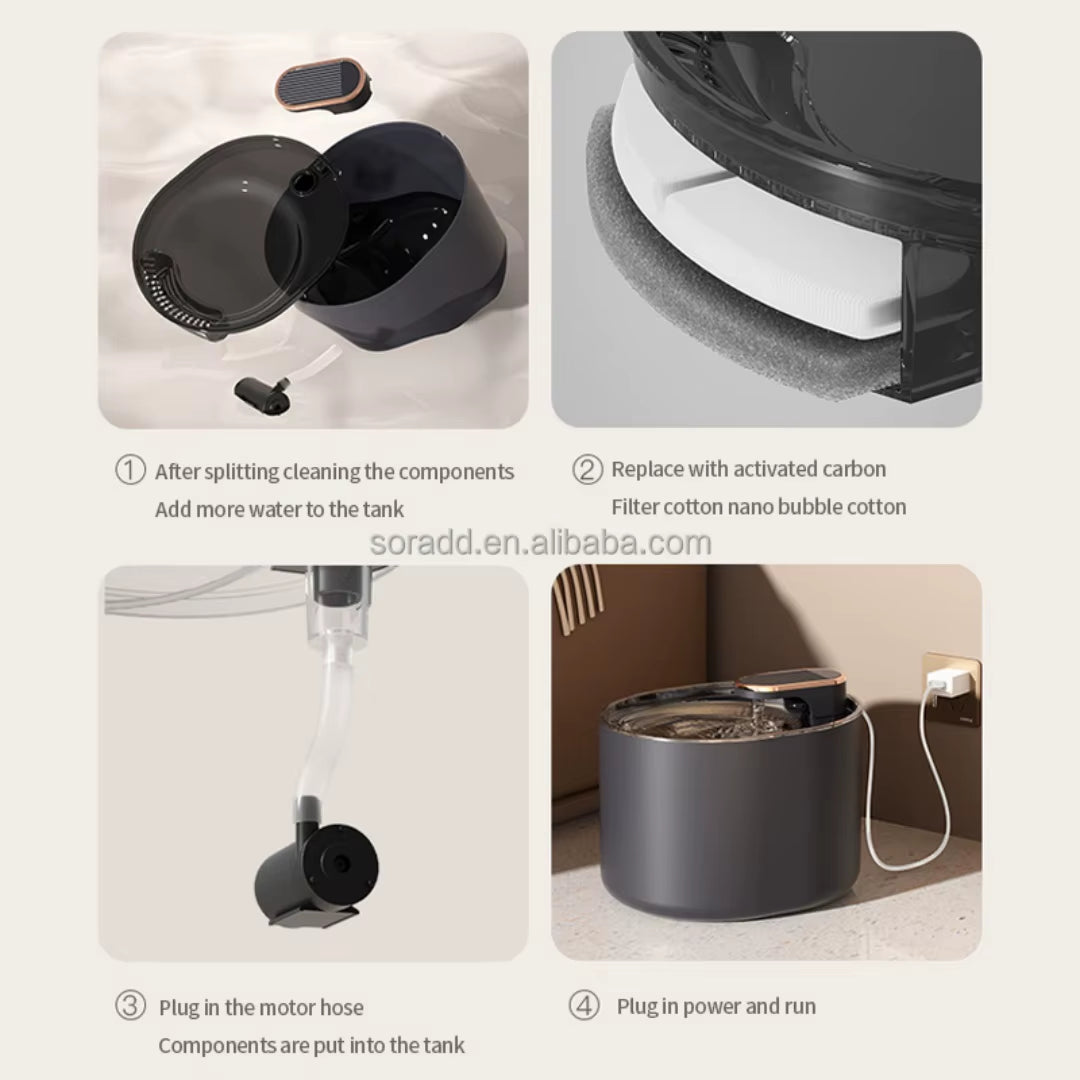 2025 Large Capacity Smart LCD Display Plastic Rounded Design Pet Water Dispenser Automatic Circulate Filtering Cat Dog 3L