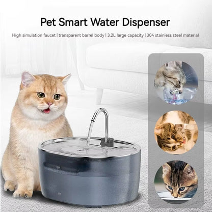 3.2L Portable Pet Water Fountain, Rechargeable Stainless Steel Automatic, Ultra Quiet Cat Dog Water Dispenser, in Stock