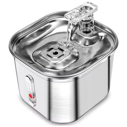 Stainless Steel Pet Water Fountain, Automatic Cat Water Dispenser with Running Stream